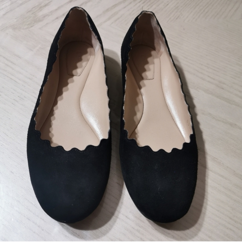 Chloe Lauren Scalloped Suede Ballet Flats